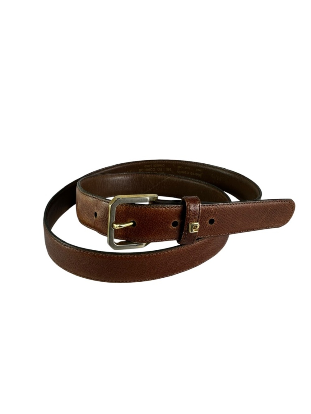 Vintage PIERRE CARDIN Tan Genuine Leather Gold Buckle Unisex Dress Belt Size 36